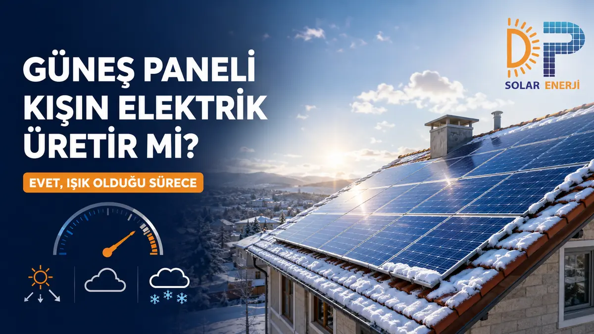 Kışın güneş ışığı altında elektrik üretmeye devam eden çatı güneş panelleri